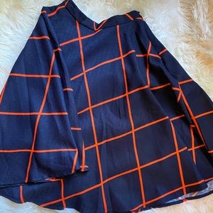 Never worn navy full skirt w/orange checker